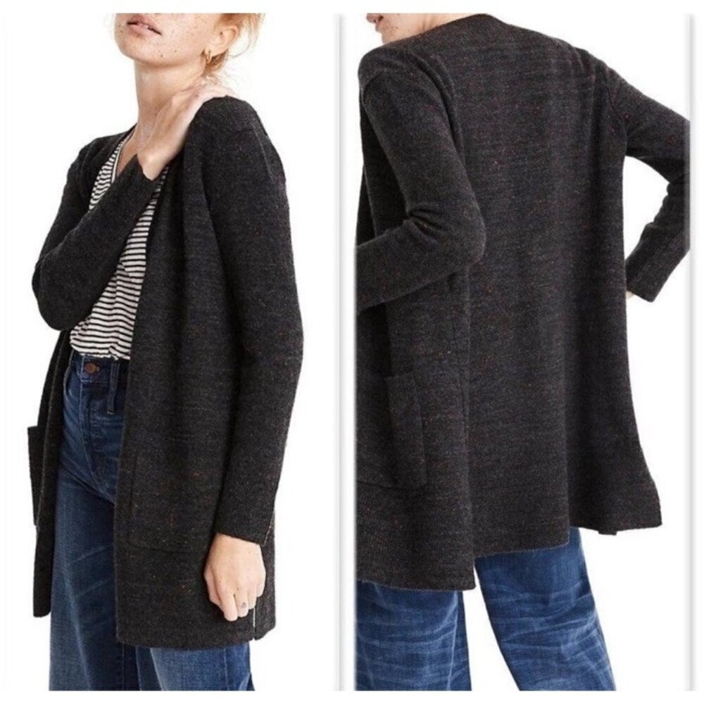 Madewell Woman's Sz S Donegal Kent Wool Open Front Gray Fleck Cardigan Sweater